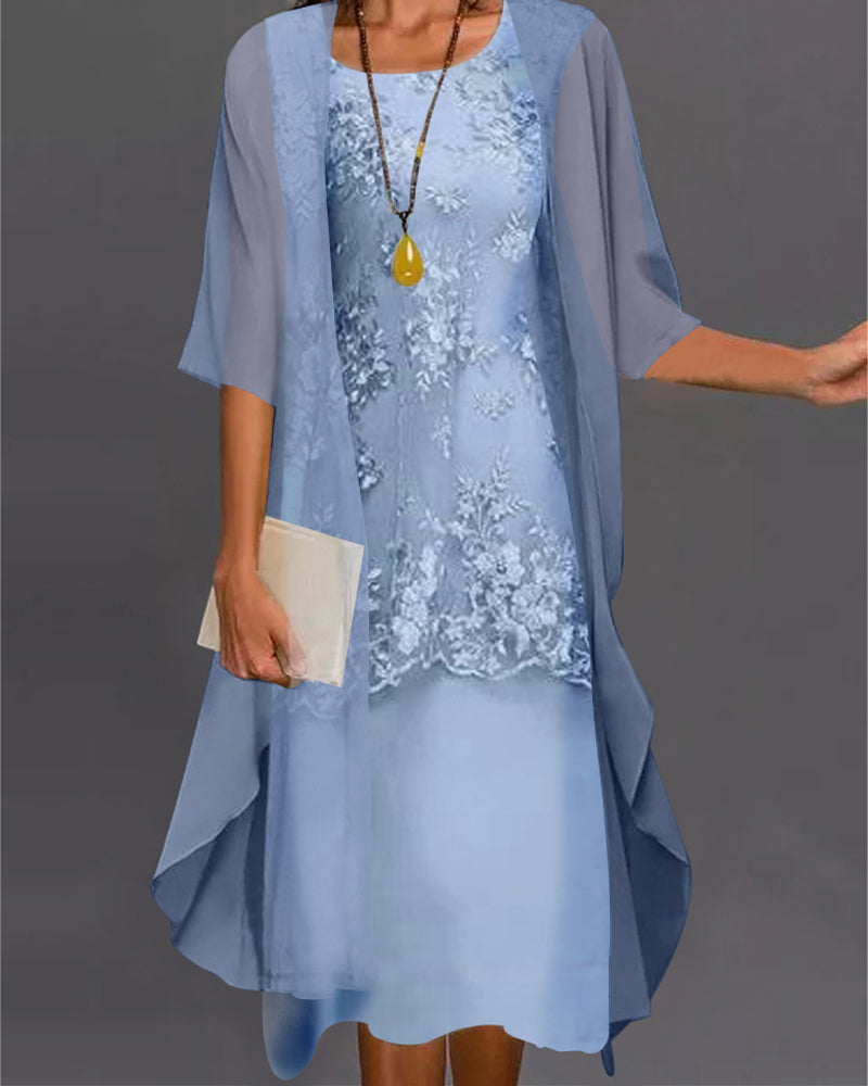 Elegantes zweiteiliges Damenkleid aus Chiffon | Midi