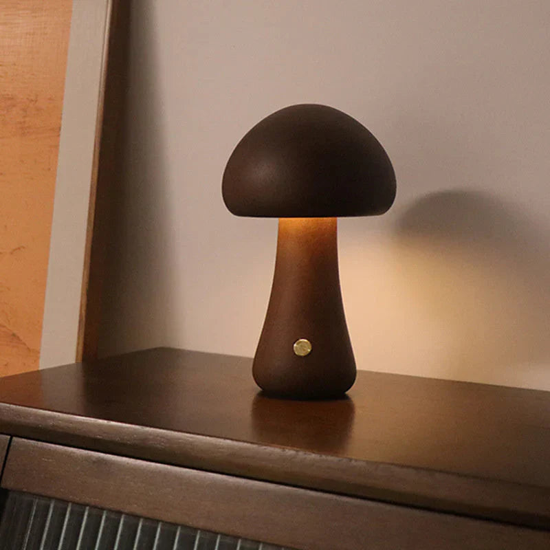 WoodGlow Holz Vintage Pilz Tischlampe – Einzigartige Beleuchtung für einen gemütlichen Raum