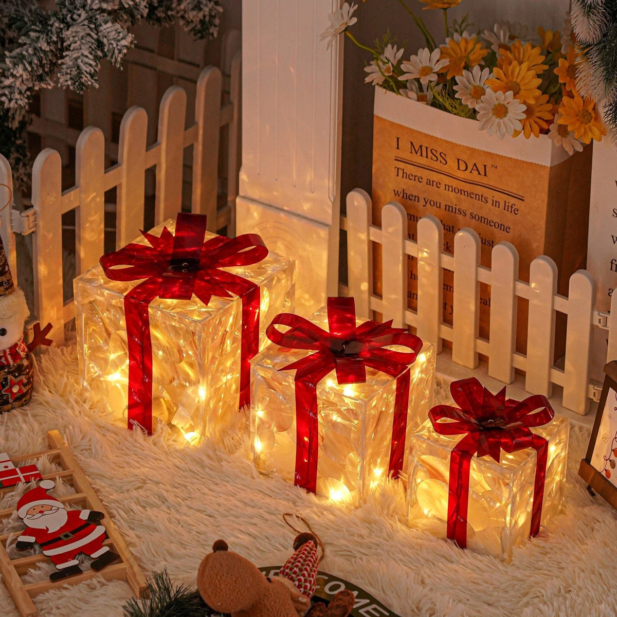 LED Weihnachtsgeschenkbeleuchtung – Set aus 3 beleuchteten Geschenkboxen für Innen & Außen
