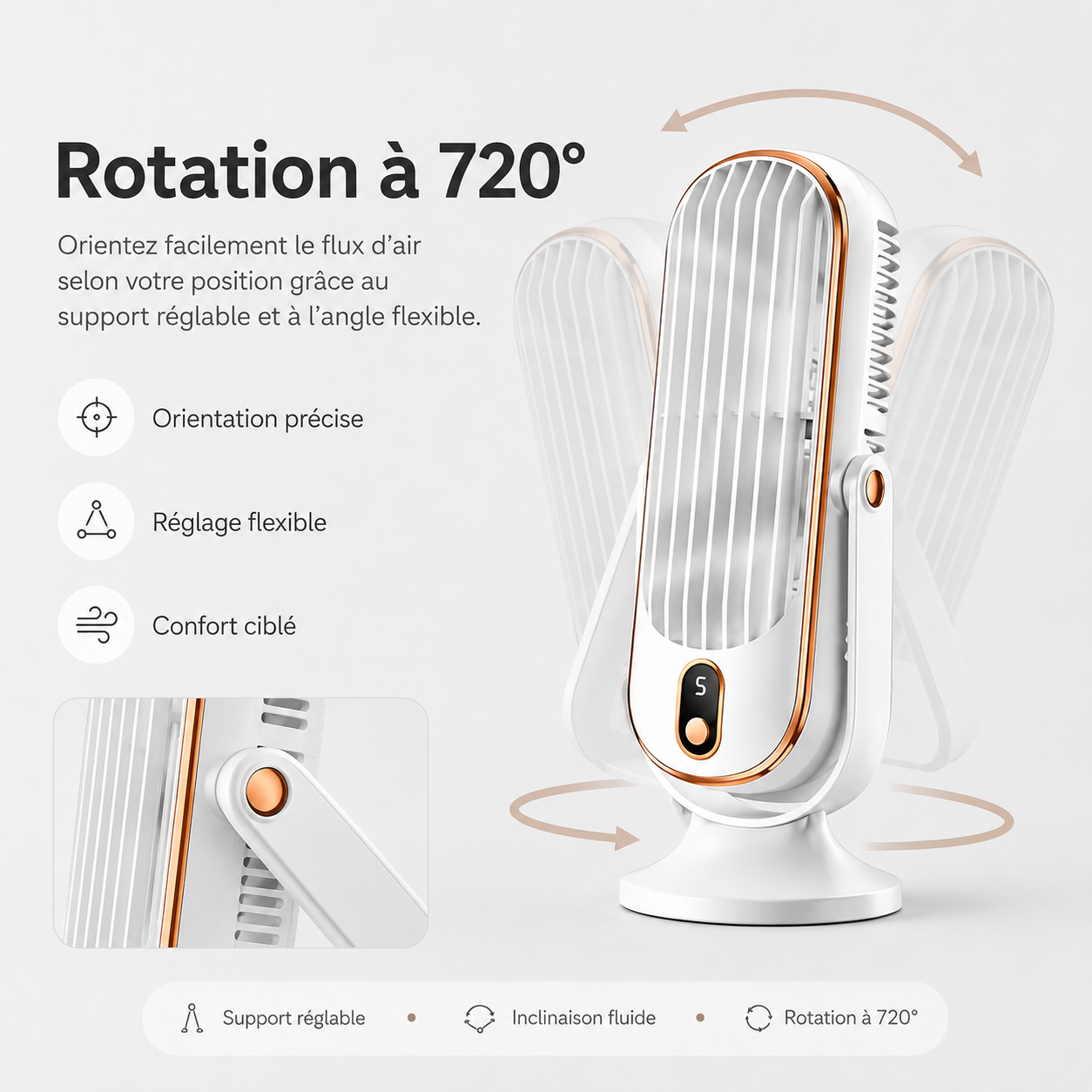 AeroLux Elite Kühlventilator | Dualmotor, 720° Rotation, USB wiederaufladbar & ultra-leise für ultimativen Komfort überall