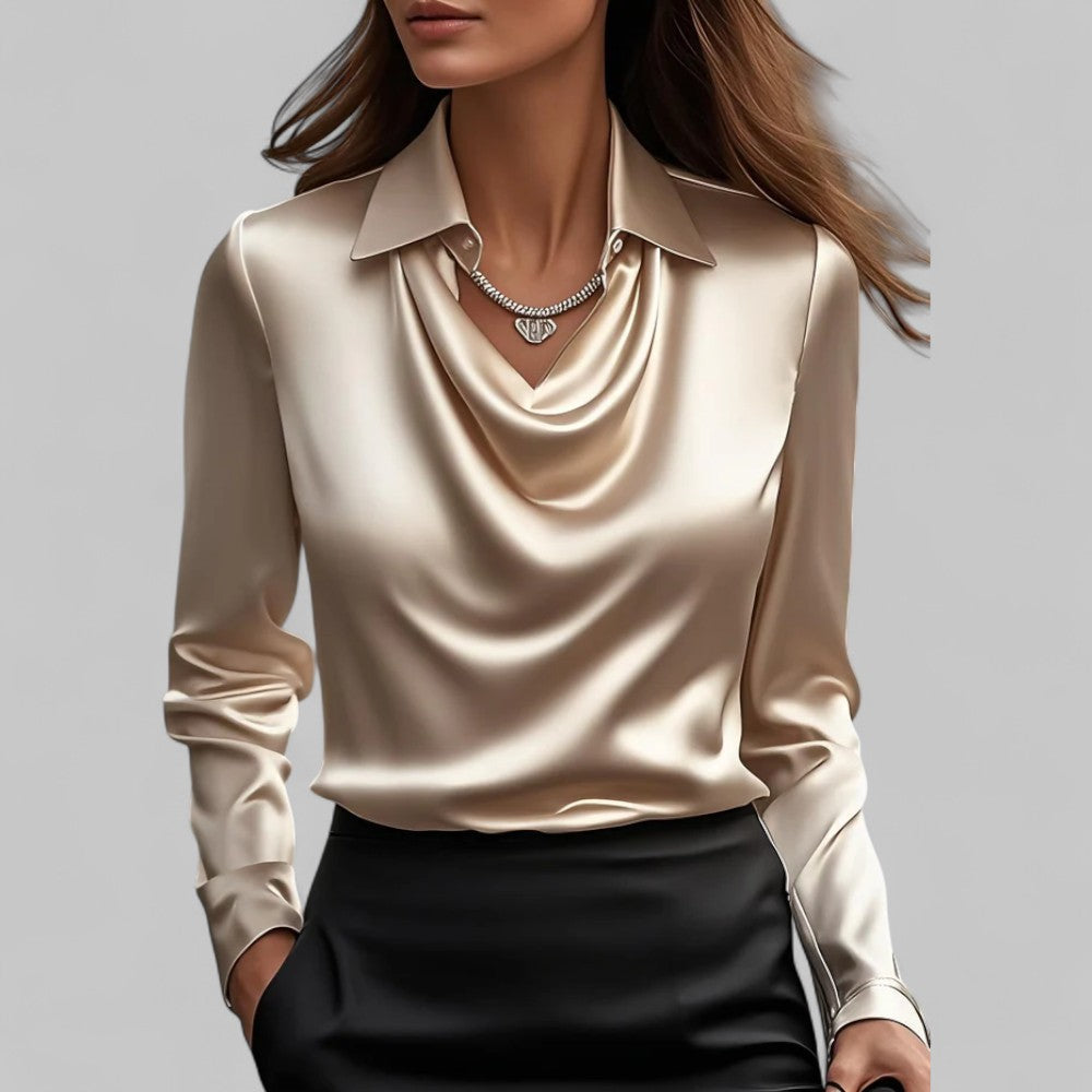 Theresa | Elegante Wasserfallausschnitt Satinbluse für Damen