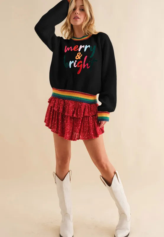 Fröhlicher & Heller Regenbogenrand Weihnachts-Pullover