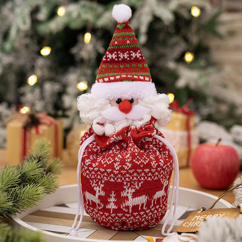 KnitJoy Weihnachtsgeschenkbeutel mit Puppe – Wiederverwendbarer Strickgeschenkbeutel für Kinder
