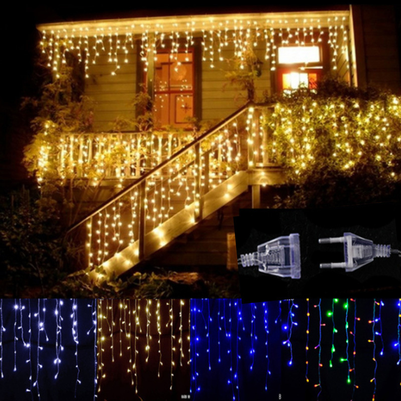 LED Weihnachtsbeleuchtung mit Eiszapfen und Sternenhimmel – Lichtvorhang für Außen