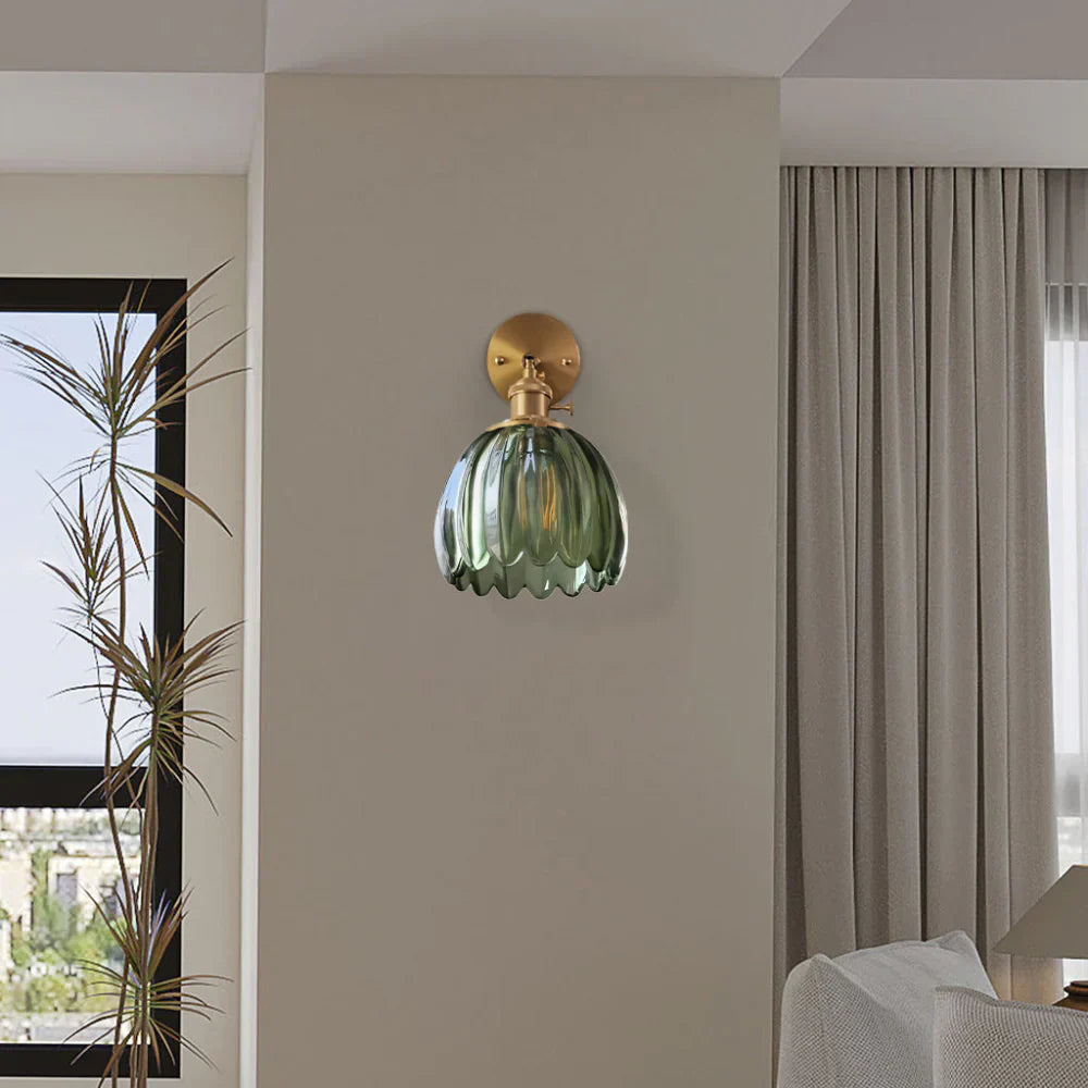 Vintage Messing Tulpen Glas Wandlampe 1-Licht