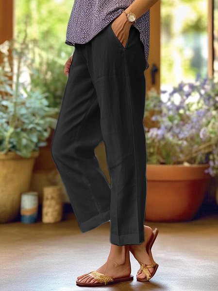 Luftige Leinenhose für Frauen mit Hoher Taille und Taschen