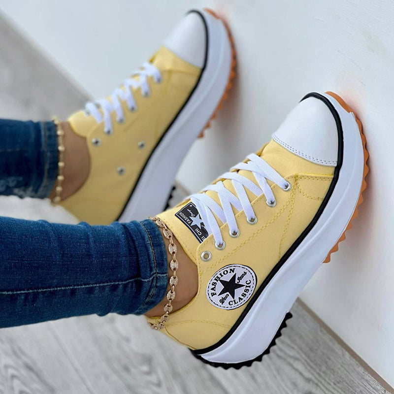 Drune Sneaker Damen dicke Sohle Schnürung
