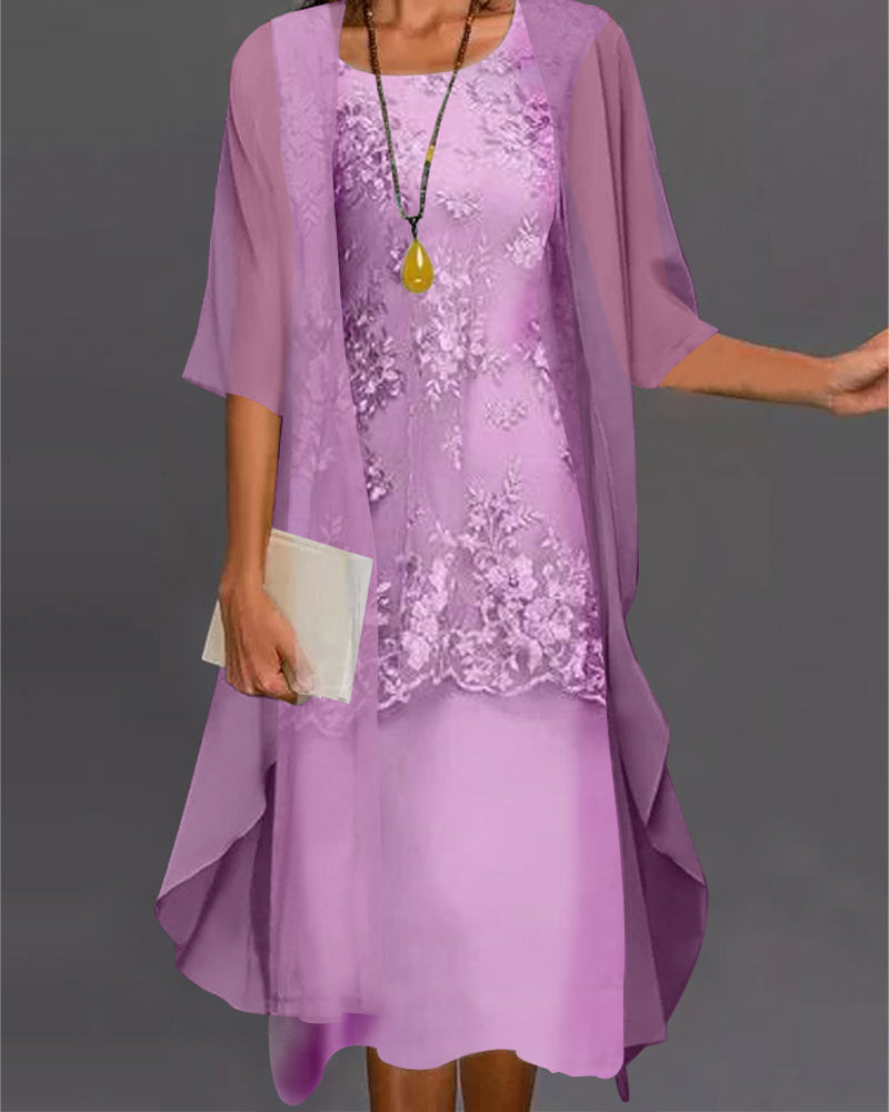 Elegantes zweiteiliges Damenkleid aus Chiffon | Midi