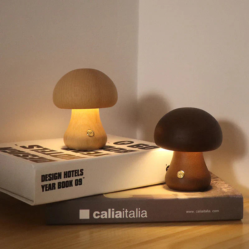 WoodGlow Holz Vintage Pilz Tischlampe – Einzigartige Beleuchtung für einen gemütlichen Raum