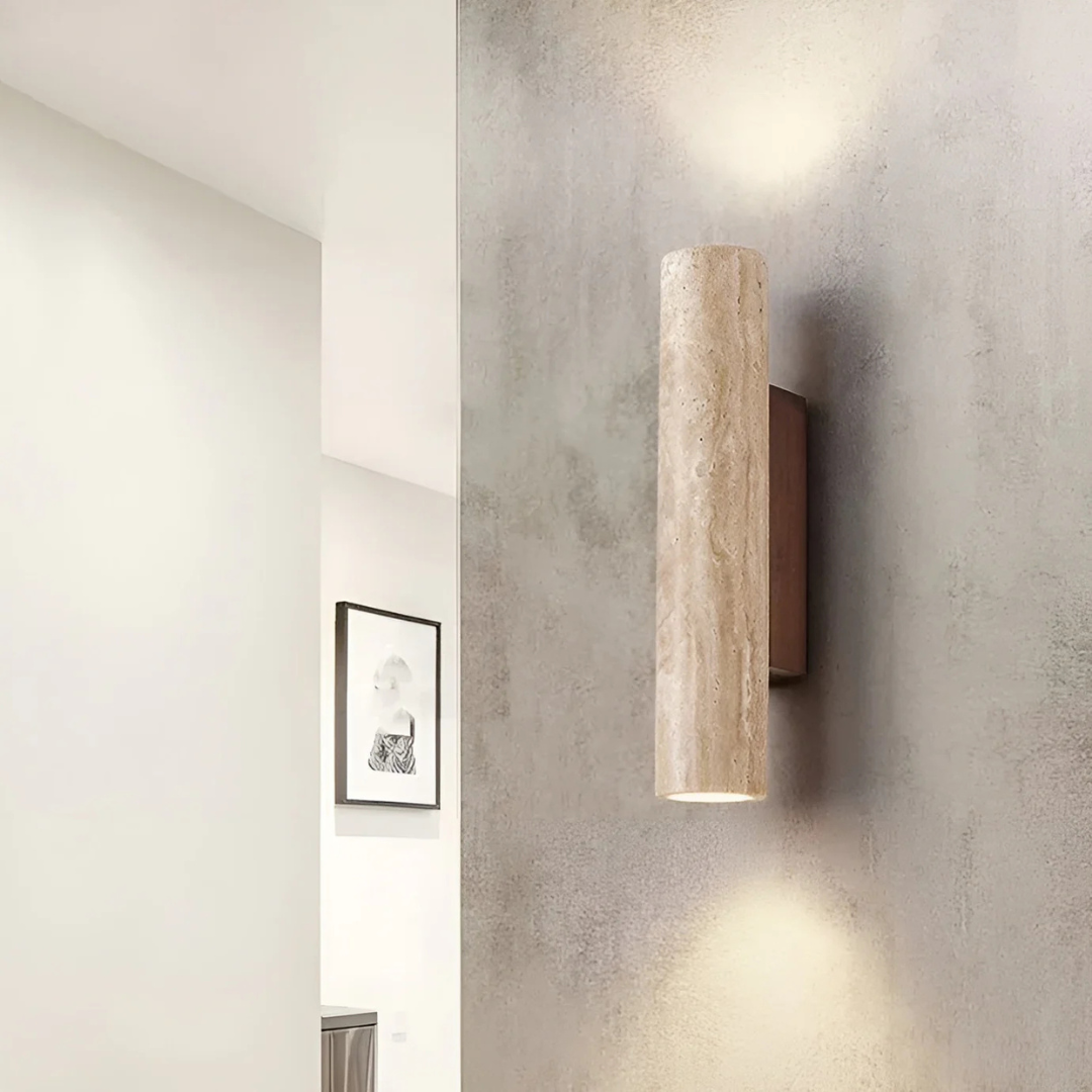 Moderner Minimalistischer Travertin-Marmor Zylinder Wandleuchte LED 2-Licht