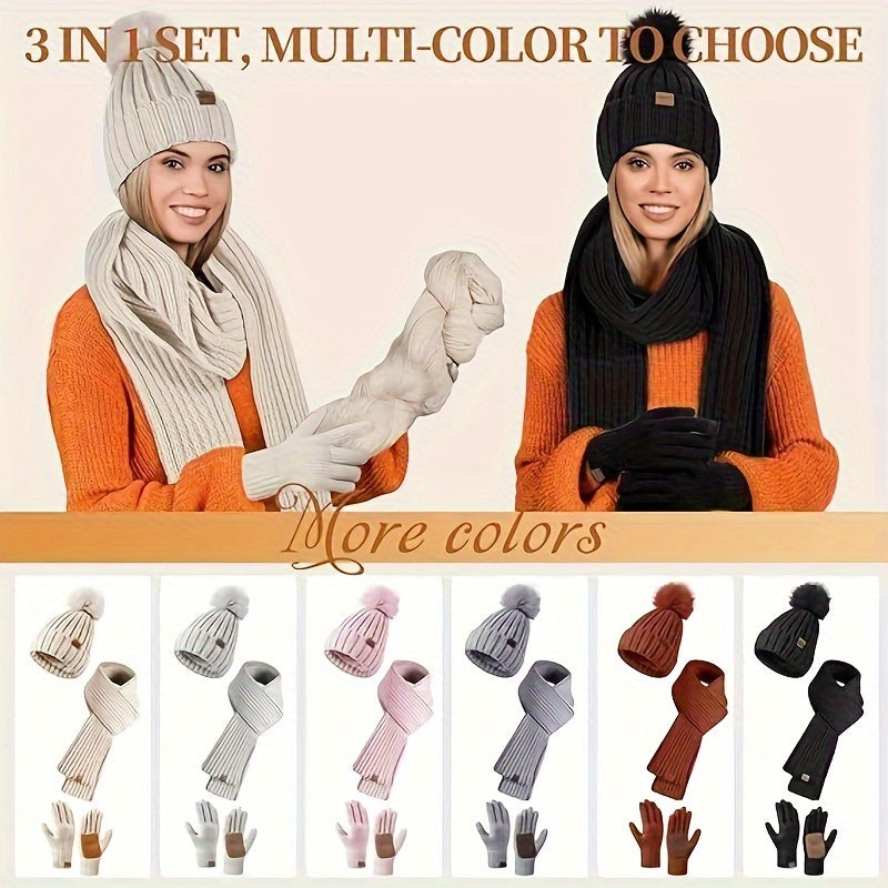 WinterWarm 3-in-1 Set – Mütze, Schal und Touchscreen-Handschuhe