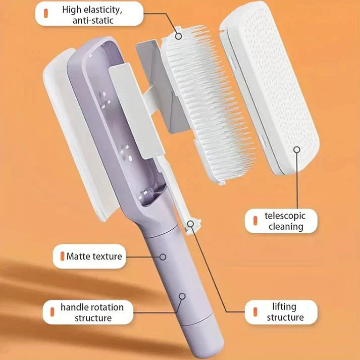 LuxéTress 4-in-1 Selbstreinigende Haarbürste | Innovative Haarbürste mit selbstreinigender Technologie für mühelos glattes und glänzendes Haar