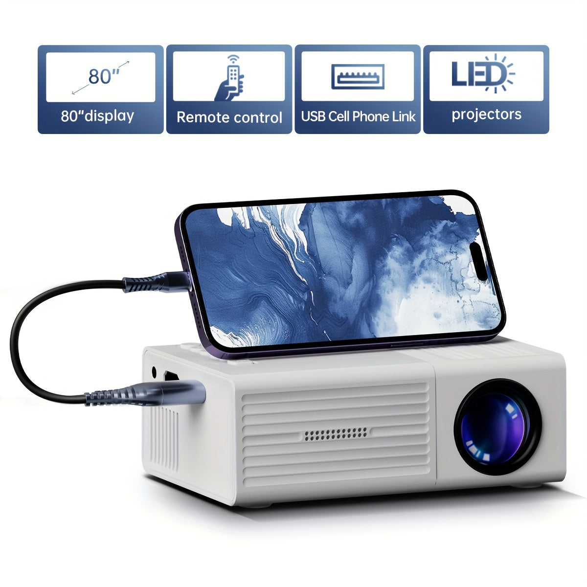 Ultra-Heller Mini-Projektor – Tragbar, HDTV & USB, Ideal für Heimkino & Draußen!