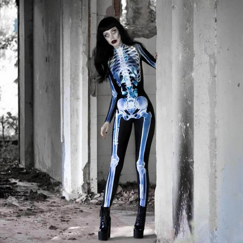GruselMode 3D Skelett-Outfit | Unvergessliches Halloween-Kostüm für schaurige Auftritte
