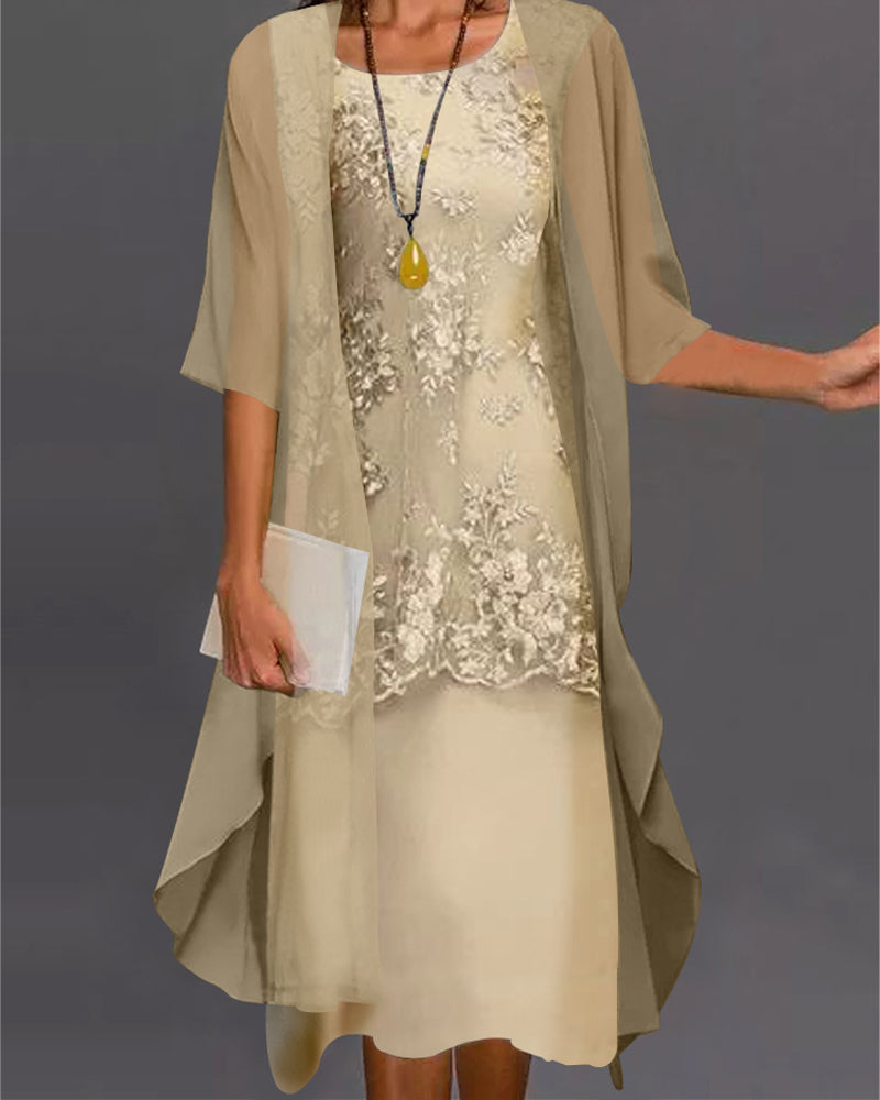 Elegantes zweiteiliges Damenkleid aus Chiffon | Midi