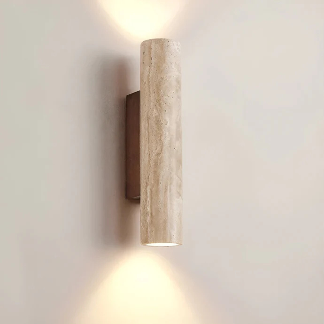 Moderner Minimalistischer Travertin-Marmor Zylinder Wandleuchte LED 2-Licht