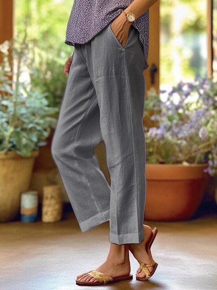 Luftige Leinenhose für Frauen mit Hoher Taille und Taschen