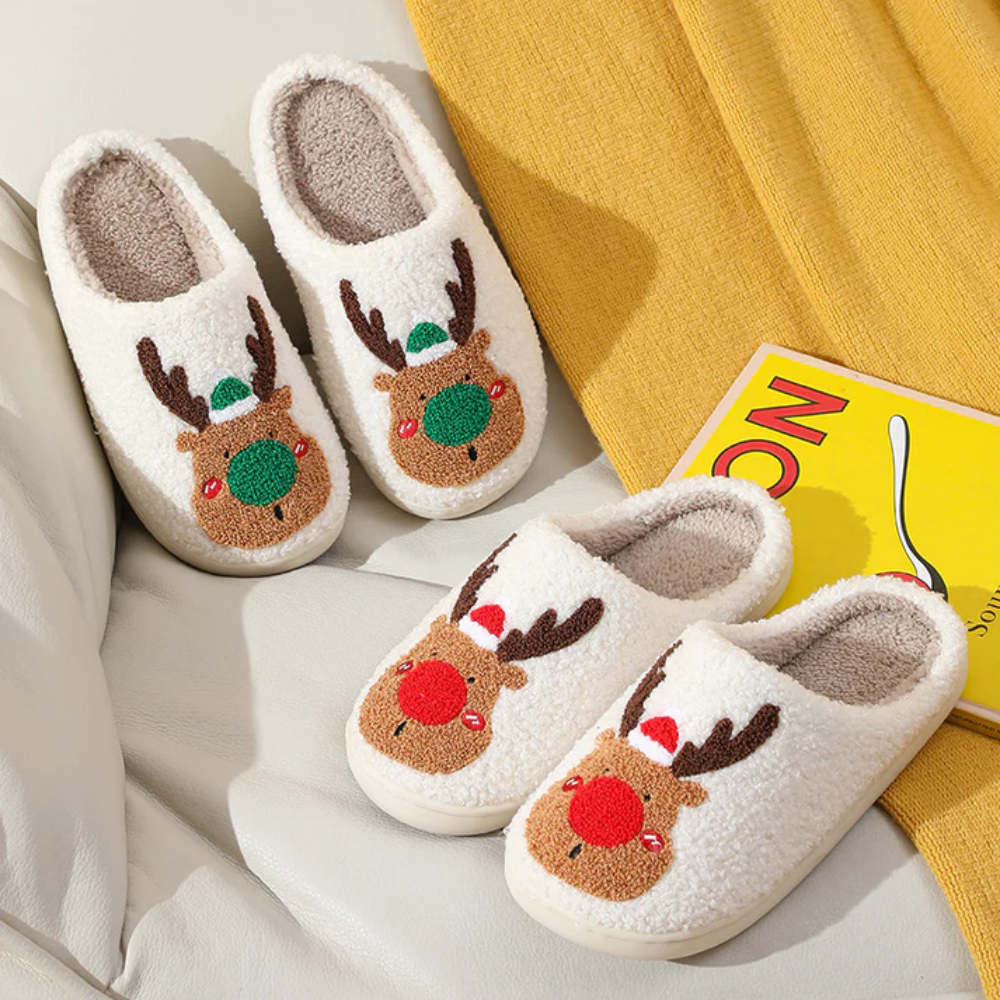 ReindeerSoft Weihnachts-Slipper – Warme Rentier-Slipper mit rutschfester Sohle für Damen und Herren