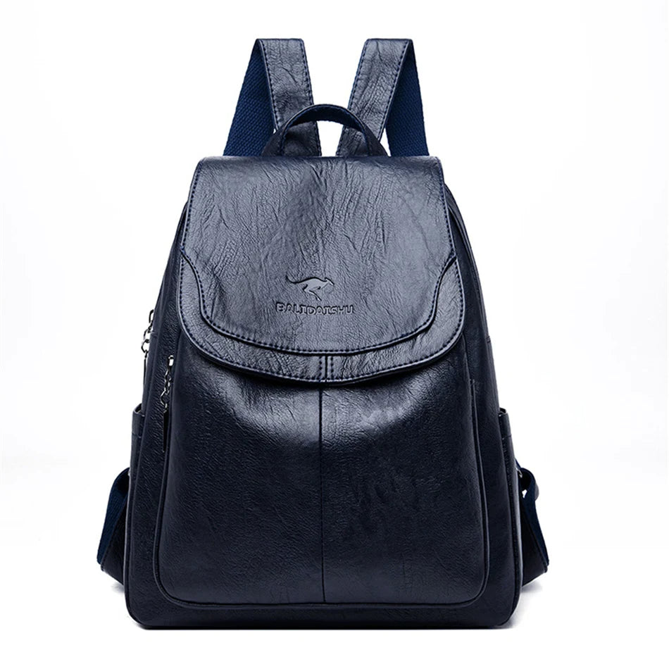 Diebstahlsicherer Rucksack aus Leder für Damen mit RFID-Schutz und versteckten Reißverschlüssen