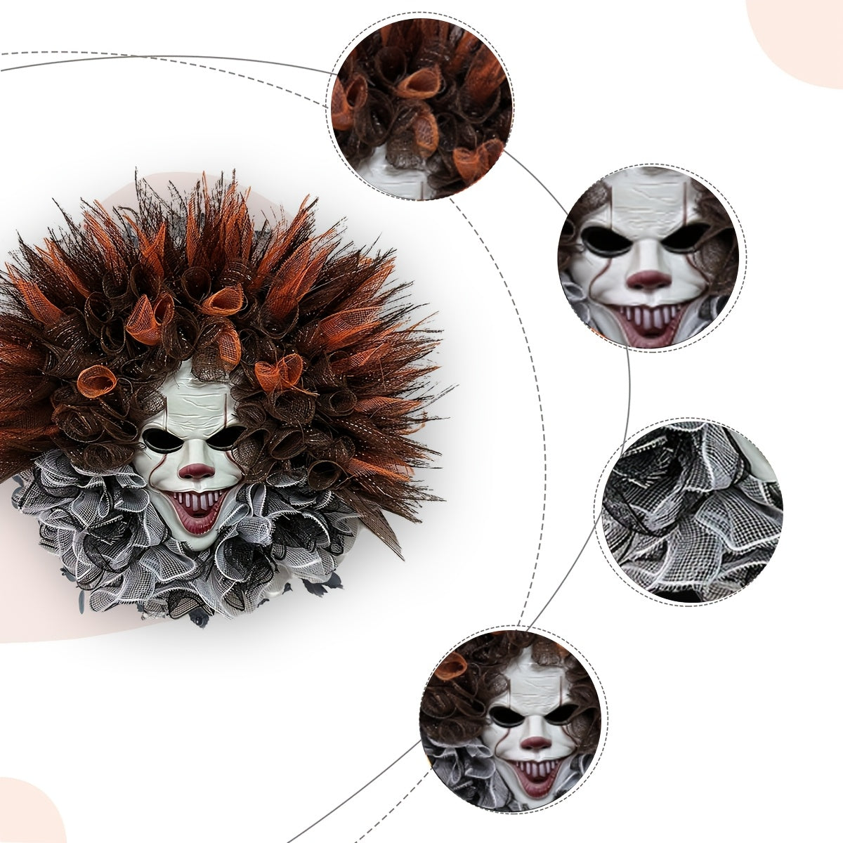 Halloween erschreckender Clown Mesh Kranz | Gruselige Türdekoration