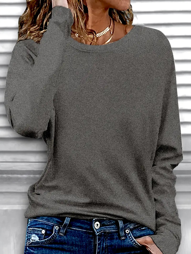 3-teiliges Set Casual T-Shirts mit langen Ärmeln, Rundhalsausschnitt, einfarbig, aus Polyester-Strick, Regular Fit, für Frühling und Herbst