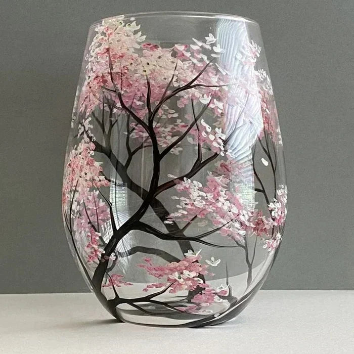 Weingläser Baum der vier Jahreszeiten - Handbemalte Kunst