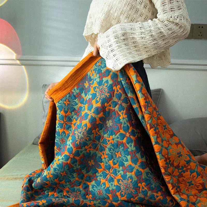 & Blaues Muster Sechs-lagiges Baumwoll-Quilt - TerraLoom