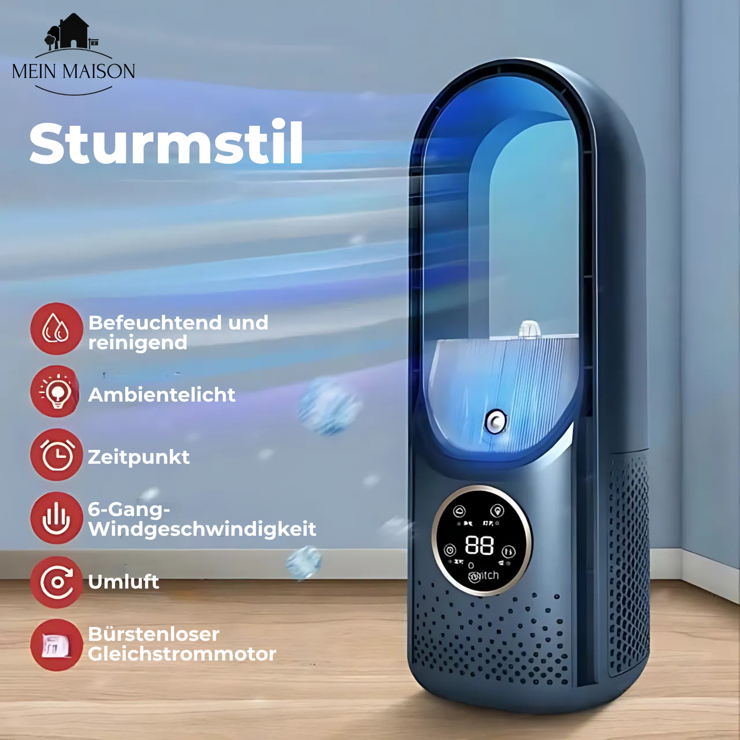 Bladeless USB Ventilator Luftkühler Leise Mit Timer und Luftbefeuchtung