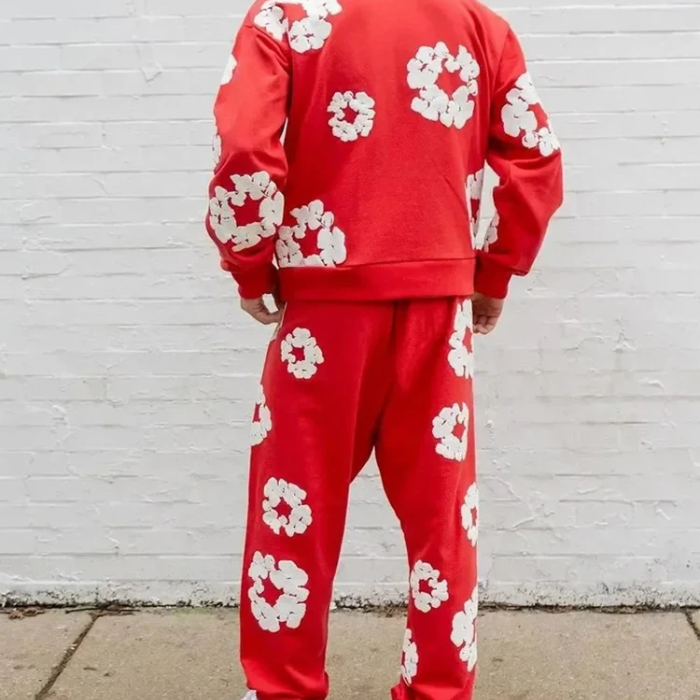Ensemble Caleb mit Kapuze und weitem Blumen-Hosen