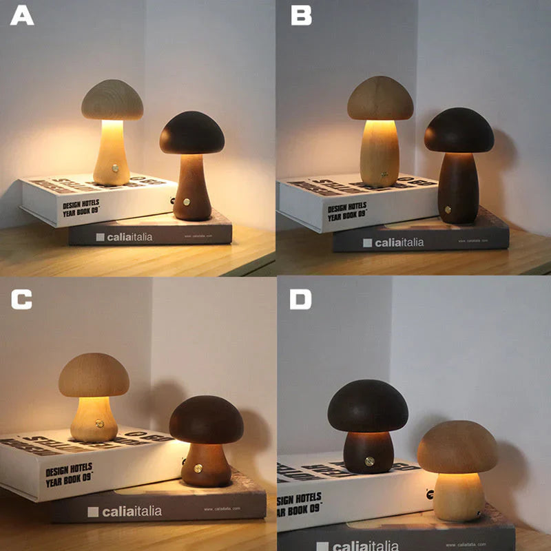WoodGlow Holz Vintage Pilz Tischlampe – Einzigartige Beleuchtung für einen gemütlichen Raum