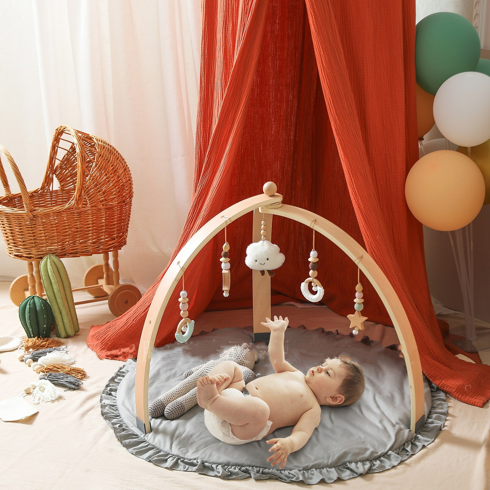 Holz Baby Aktivitätsbogen mit Hängespielzeug für Babys