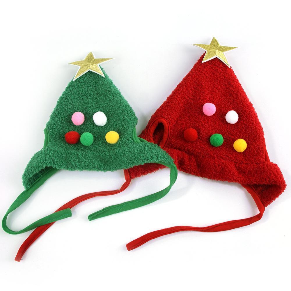 Weihnachts Haustierhut mit Pompon und Goldrand