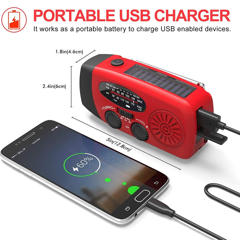 Selbstbetriebsfähiges Notradio – Handkurbel, Solar, Taschenlampe & Powerbank – FM/AM Radio, Unentbehrlich für Katastrophen und Notfälle