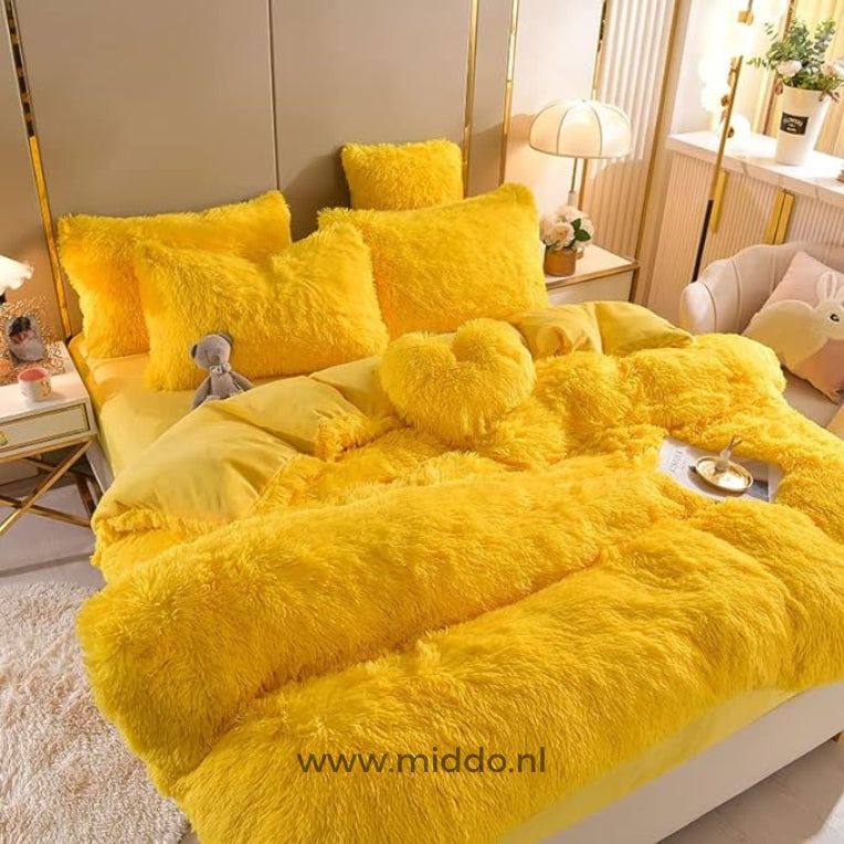 TeddyDreams Fleece Bettwäsche Set | Kuscheliges 5-teiliges Set mit gratis Herz-Kissen!