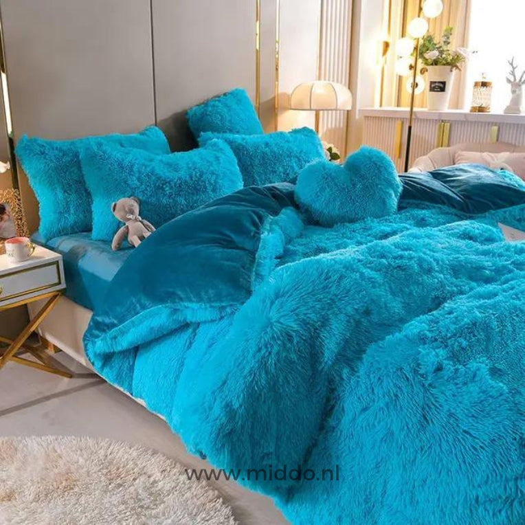 TeddyDreams Fleece Bettwäsche Set | Kuscheliges 5-teiliges Set mit gratis Herz-Kissen!