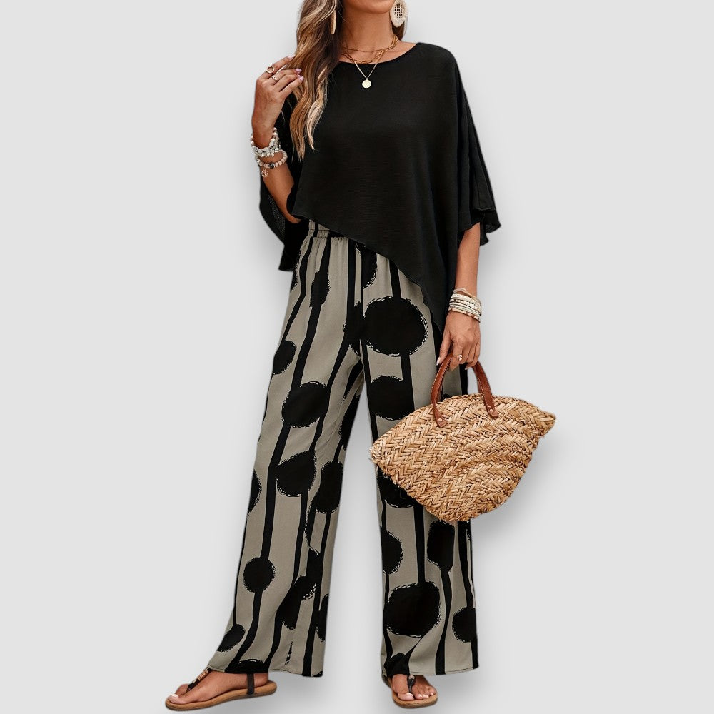 Claudia – Schicke Zweiteilige Set mit Asymmetrischem Top für Damen