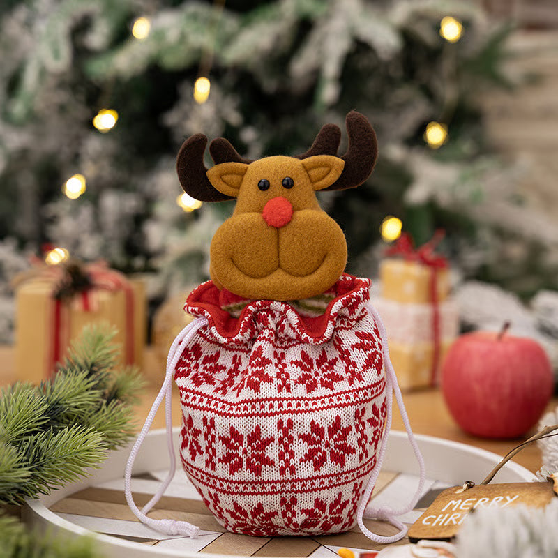 KnitJoy Weihnachtsgeschenkbeutel mit Puppe – Wiederverwendbarer Strickgeschenkbeutel für Kinder