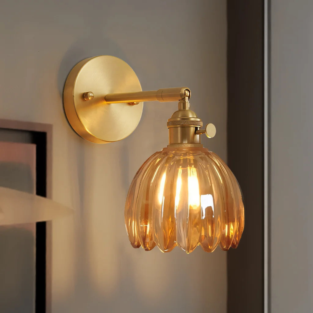 Vintage Messing Tulpen Glas Wandlampe 1-Licht