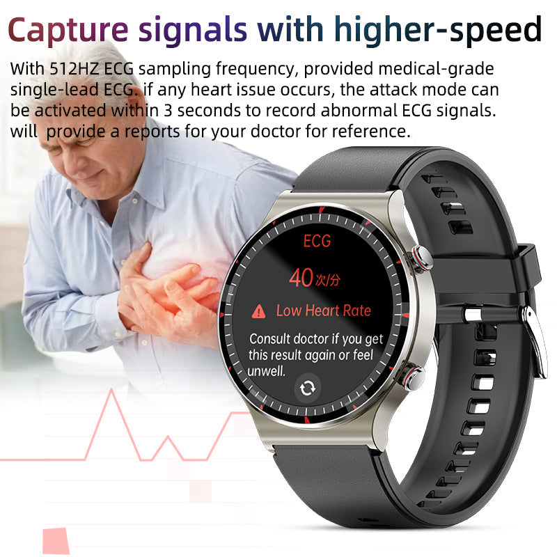 Medizinische EKG-Smartwatch | CFDA-zertifiziert | 512Hz Hochpräzisions-Biosensor | SpO2- & Herzfrequenz-Monitoring | KI-basierte Atemanalyse | IP67 Wasserdicht