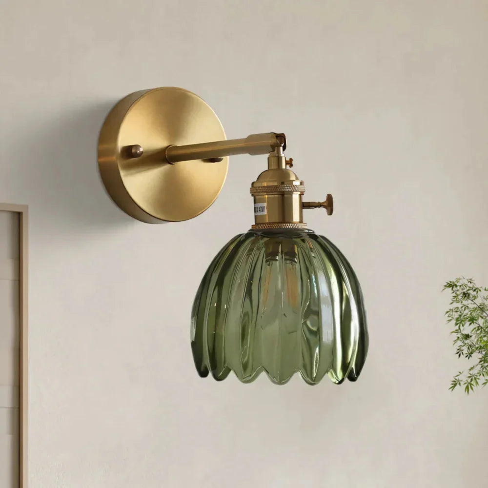 Vintage Messing Tulpen Glas Wandlampe 1-Licht
