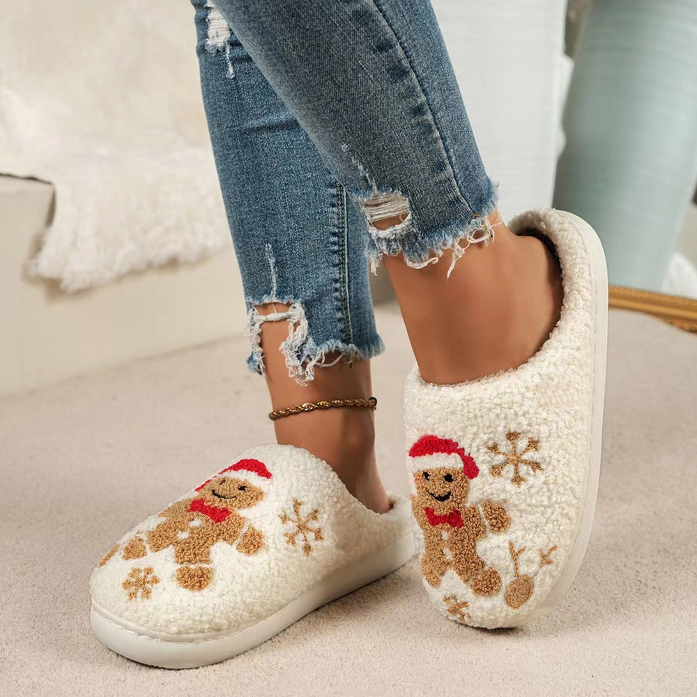Warme Weihnachts Hausschuhe mit Schneeflocken- und Lebkuchen-Design