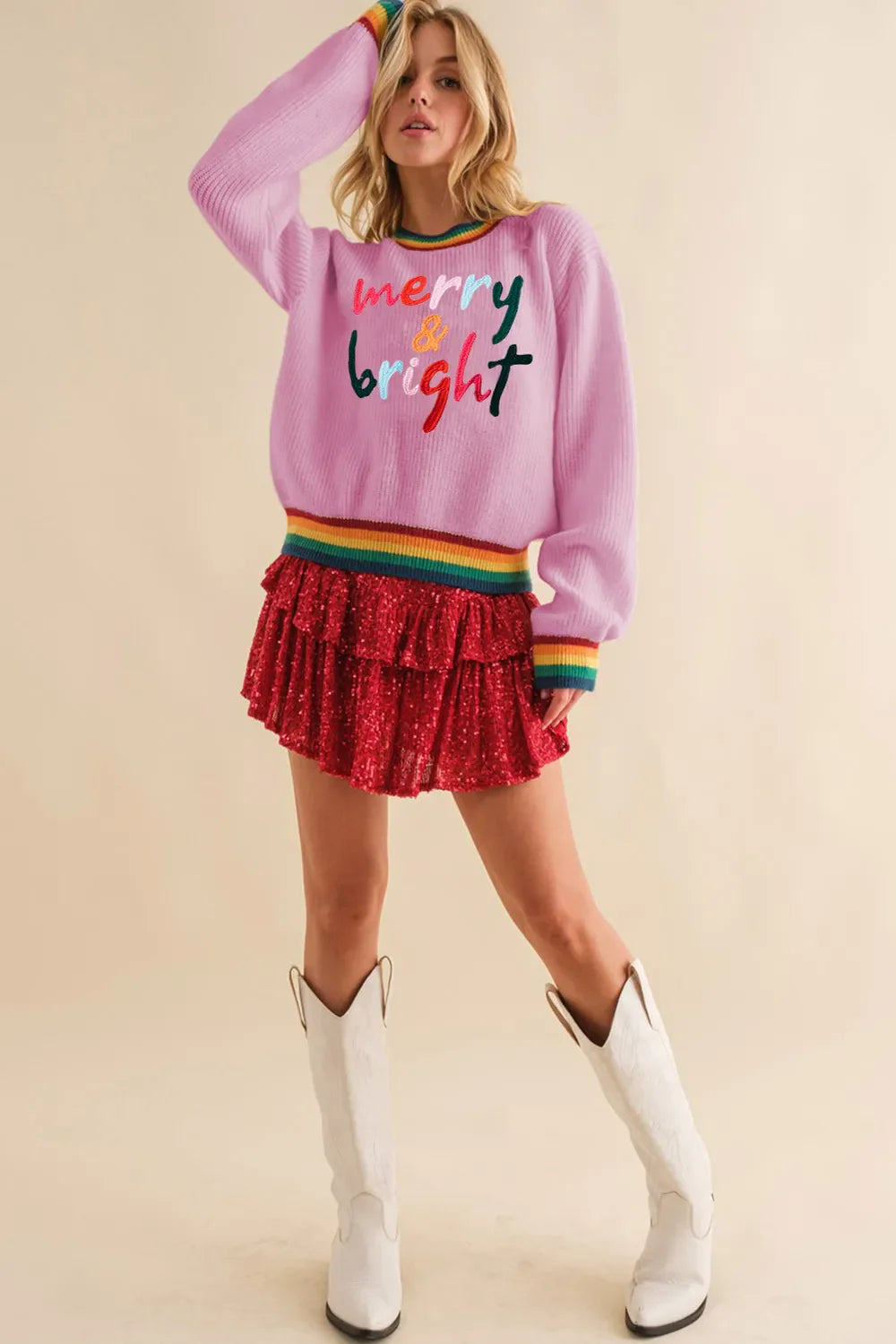 Fröhlicher & Heller Regenbogenrand Weihnachts-Pullover