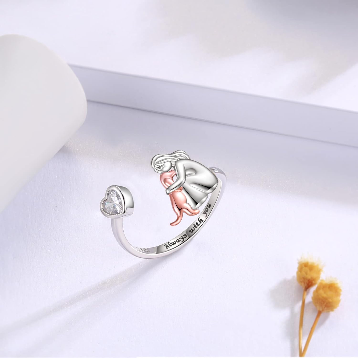 SilverPaw | Verstellbarer Hunde-Ring Immer in meinem Herzen mit Zirkonia-Steinen