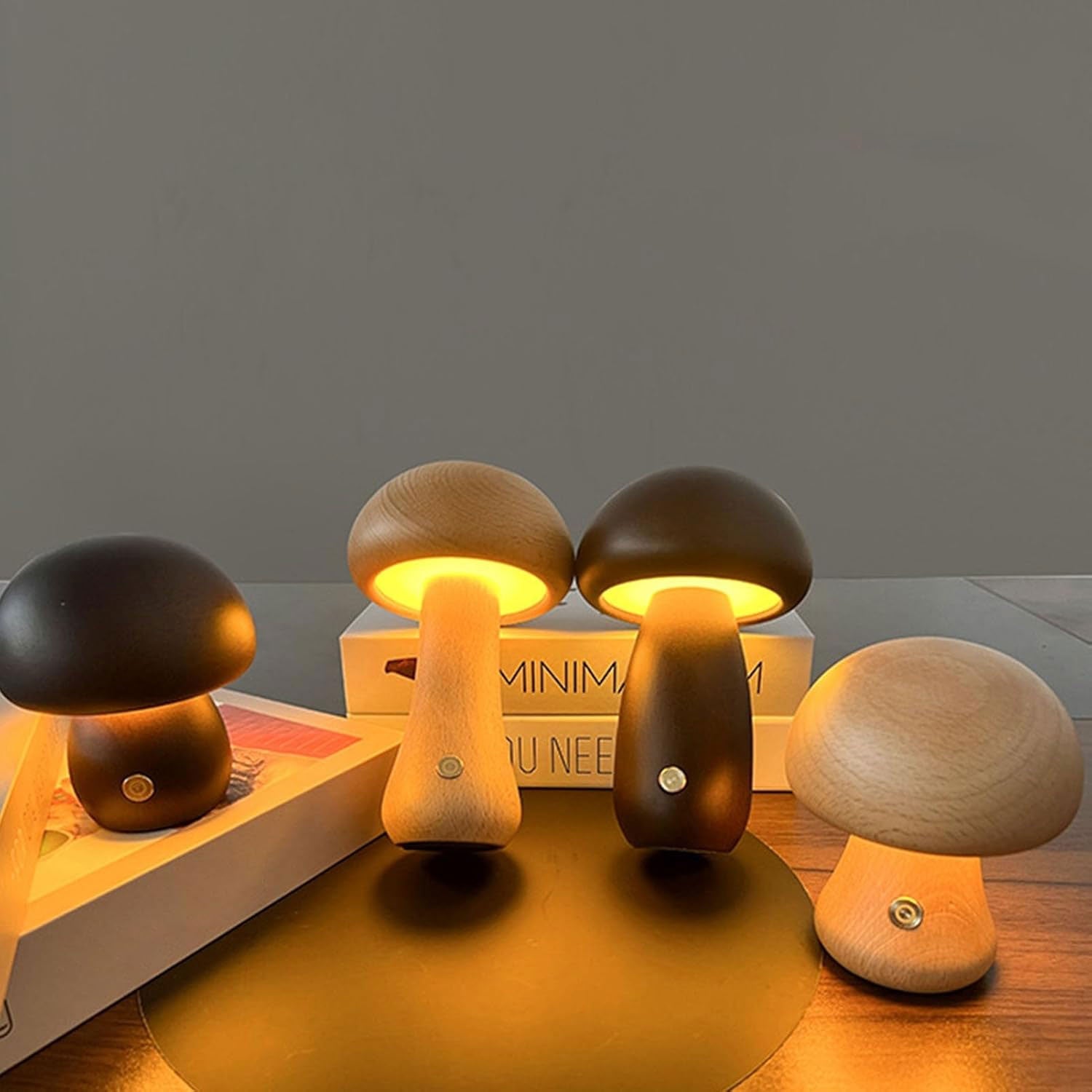 Dimmbares LED-Pilznachtlicht aus Holz mit USB-Ladung