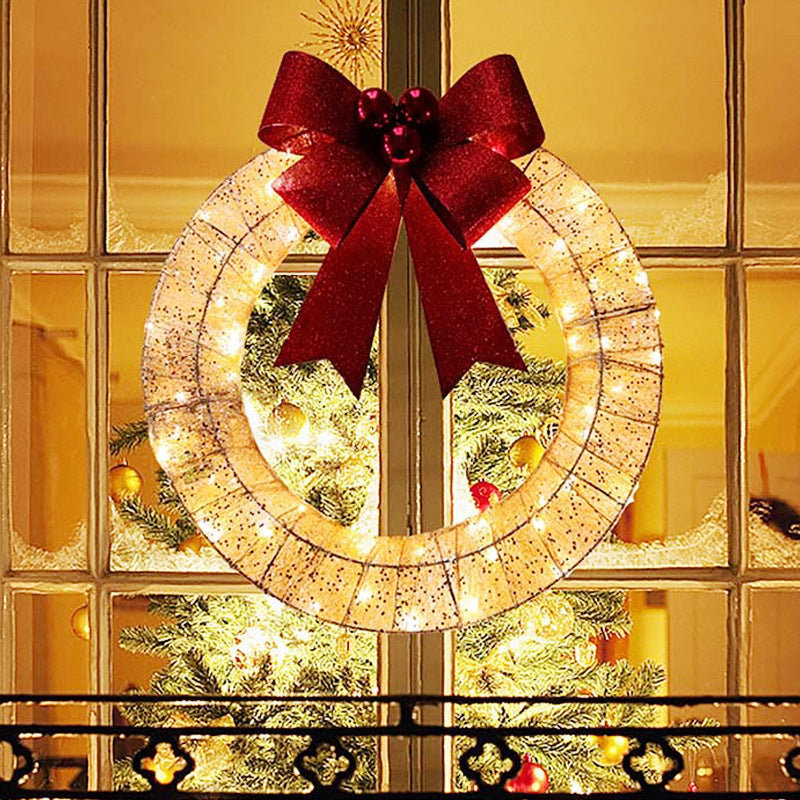 Beleuchteter Weihnachtskranz Luxus Gold-Grün 50cm – Handgefertigter Türkranz mit LED
