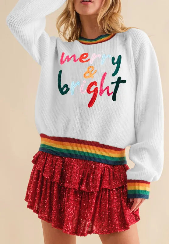 Fröhlicher & Heller Regenbogenrand Weihnachts-Pullover