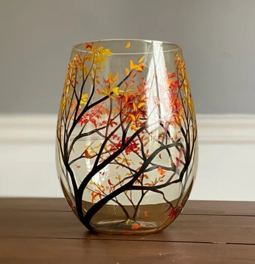 Weingläser Baum der vier Jahreszeiten - Handbemalte Kunst
