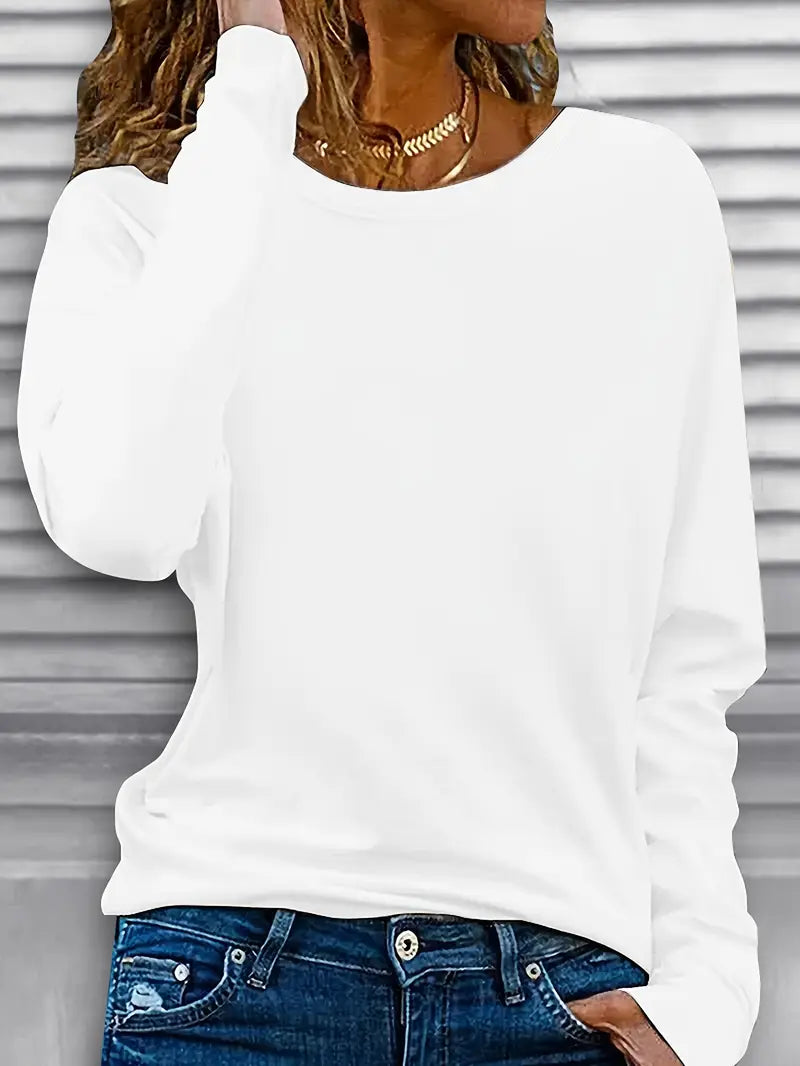 3-teiliges Set Casual T-Shirts mit langen Ärmeln, Rundhalsausschnitt, einfarbig, aus Polyester-Strick, Regular Fit, für Frühling und Herbst