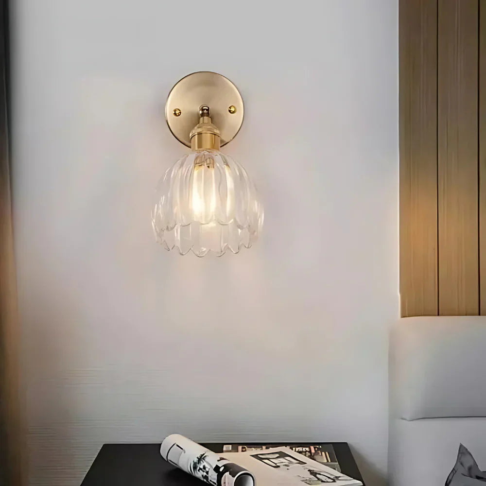 Vintage Messing Tulpen Glas Wandlampe 1-Licht