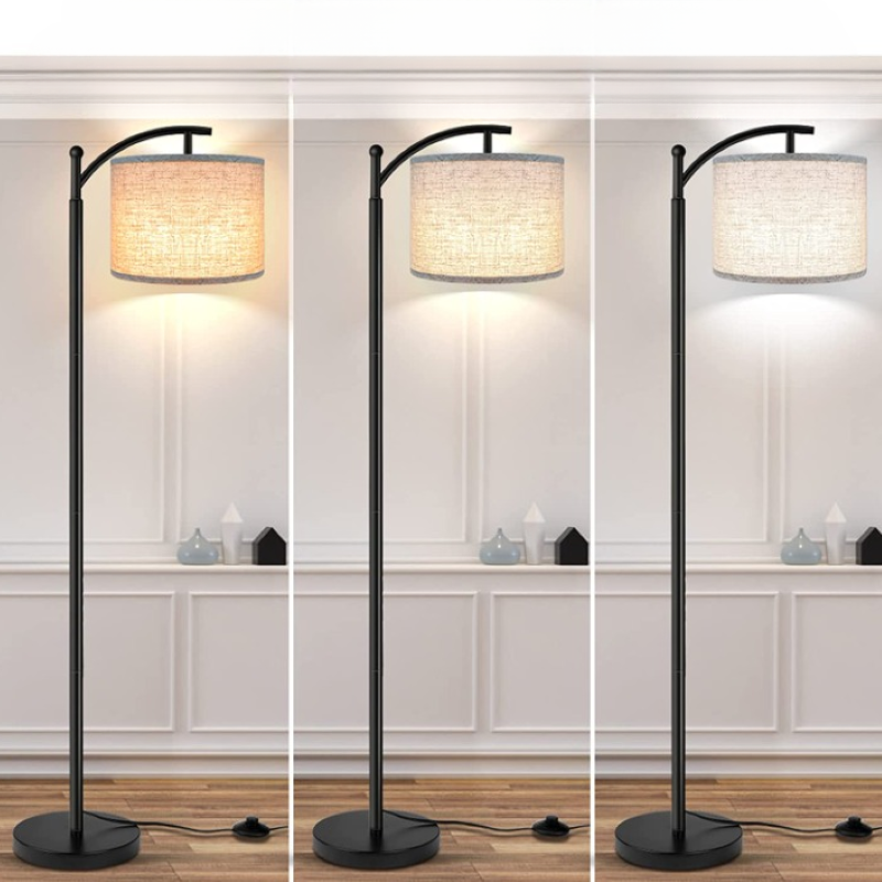 Industrielle LED Stehlampe mit 3 Lichtfarben – Hohe Leselampe mit weißem Lampenschirm
